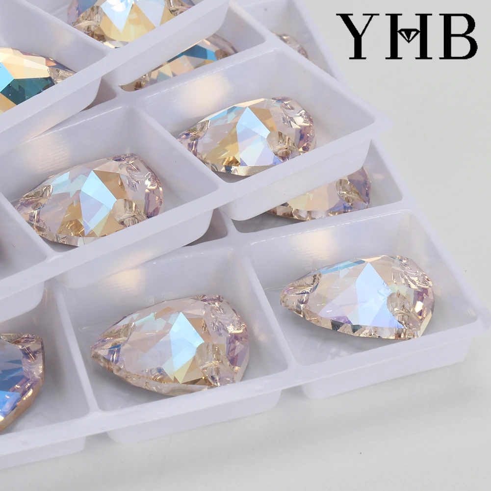 YHB 문라이트 공장 직판 도매 12mm 16mm 22mm 고품질 30가지 이상 색상 유리 크리스탈 팻 트라이앵글 바느질용 라인스톤