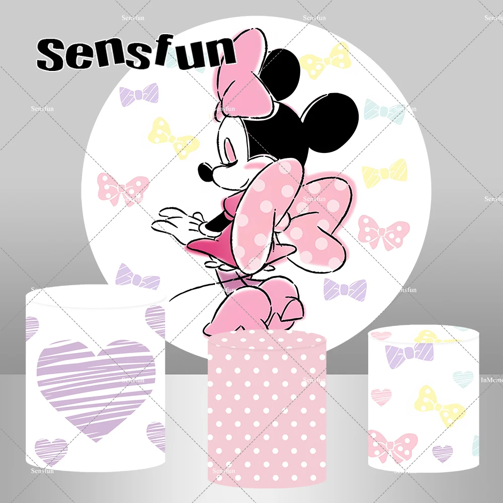 

Чехол с круглым фоном с героями мультфильмов стеснительная Минни Маус для девочек вечеринка в честь Дня Рождения фиолетовые розовые цилиндрические чехлы с сердечками