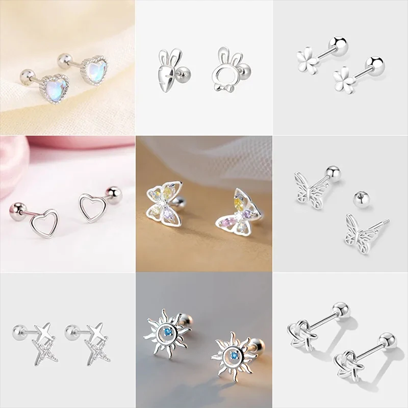 

Korean 925 Silver Needle Tragus Piercing Helix Studs Earrings for Women 2Pcs Butterfly Heart Trendy Ear Piercing Body Jewelry