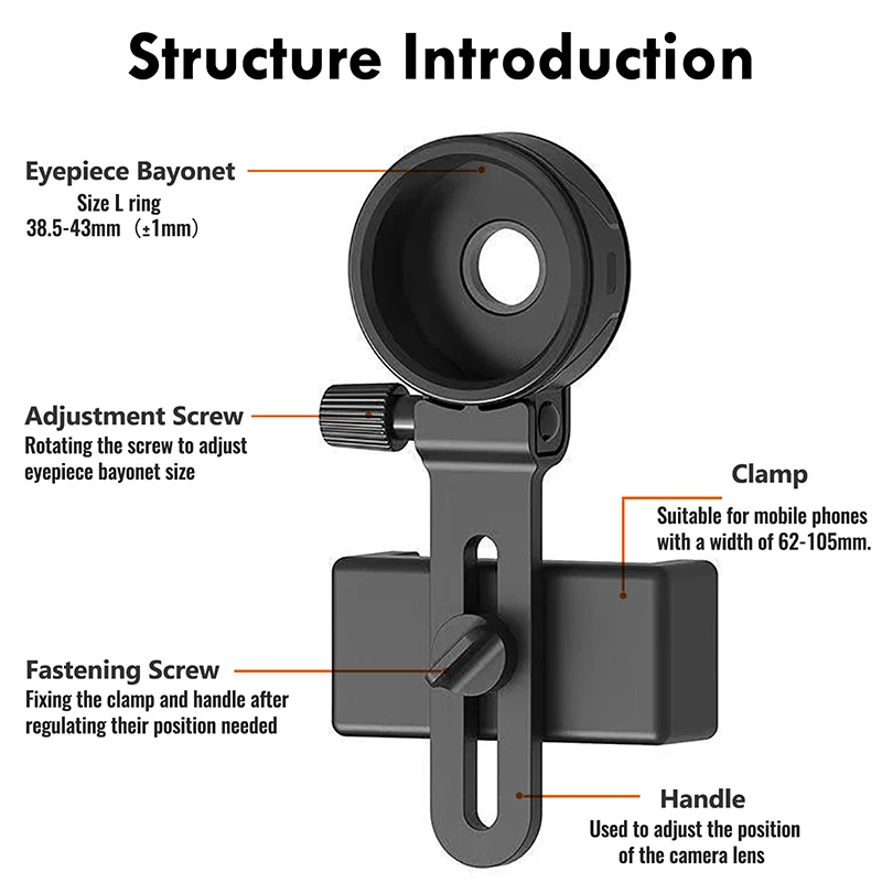 Universal Cell Phone Adapter Bracket Mount Support Eyepiece Dia 26-43.5mm for Binocular Monocular Spotting Scope Telescope 2