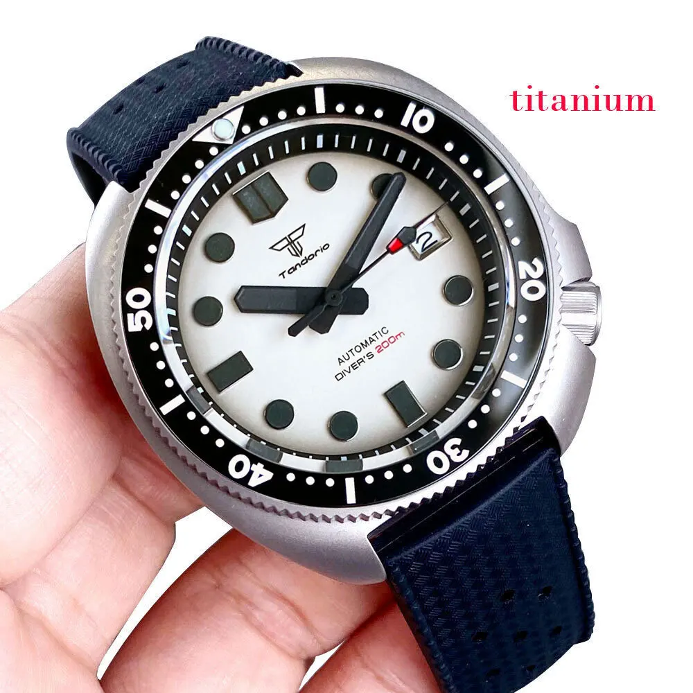 Tandorio 44mm Titanium Black Dial Sapphire Glass 84.9g Weight 20ATM Diver NH35A PT5000 Auto Men Watch Date Lume Rubber 120clicks