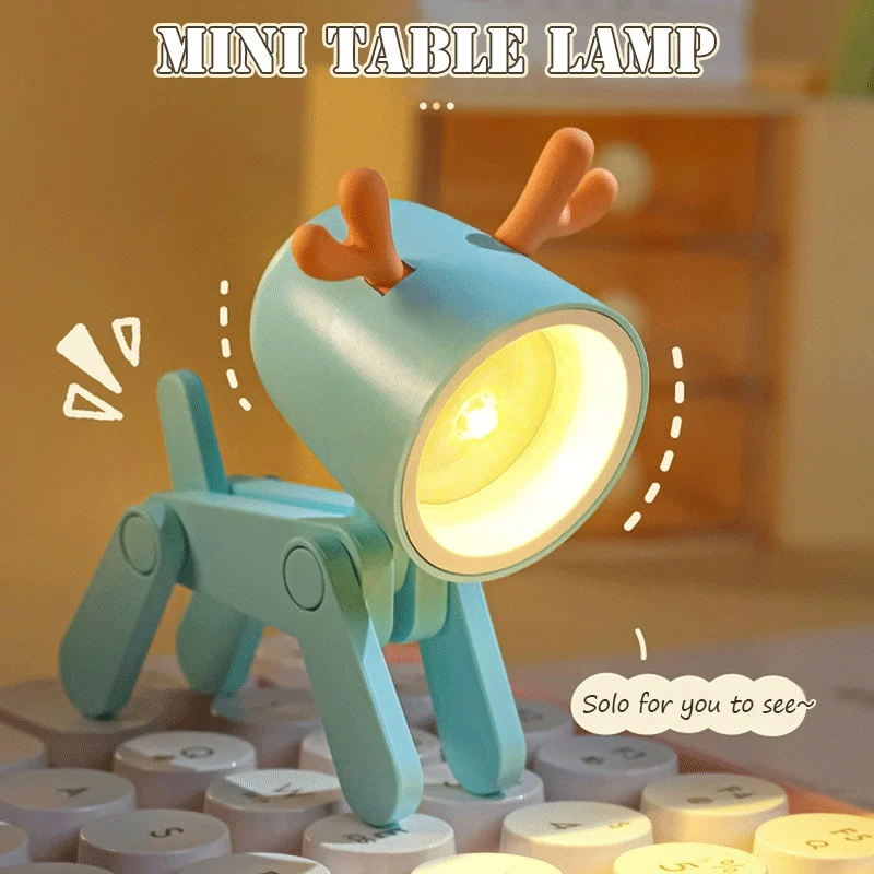 

LED Mini Night Light Cute Dog Deer Foldable Desk Lamps Desktop Book Reading Light Kids Room Bedside Bedroom Decor Holiday Gifts