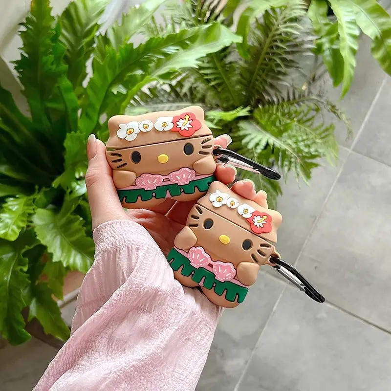 Miniso Hawaii Sanrio Black Skin Hello Kitty Per Airpods Pro 2 Custodia Per Cuffie Bluetooth Per Airpods 1 2 3 Custodia Per Auricolari In Silicone