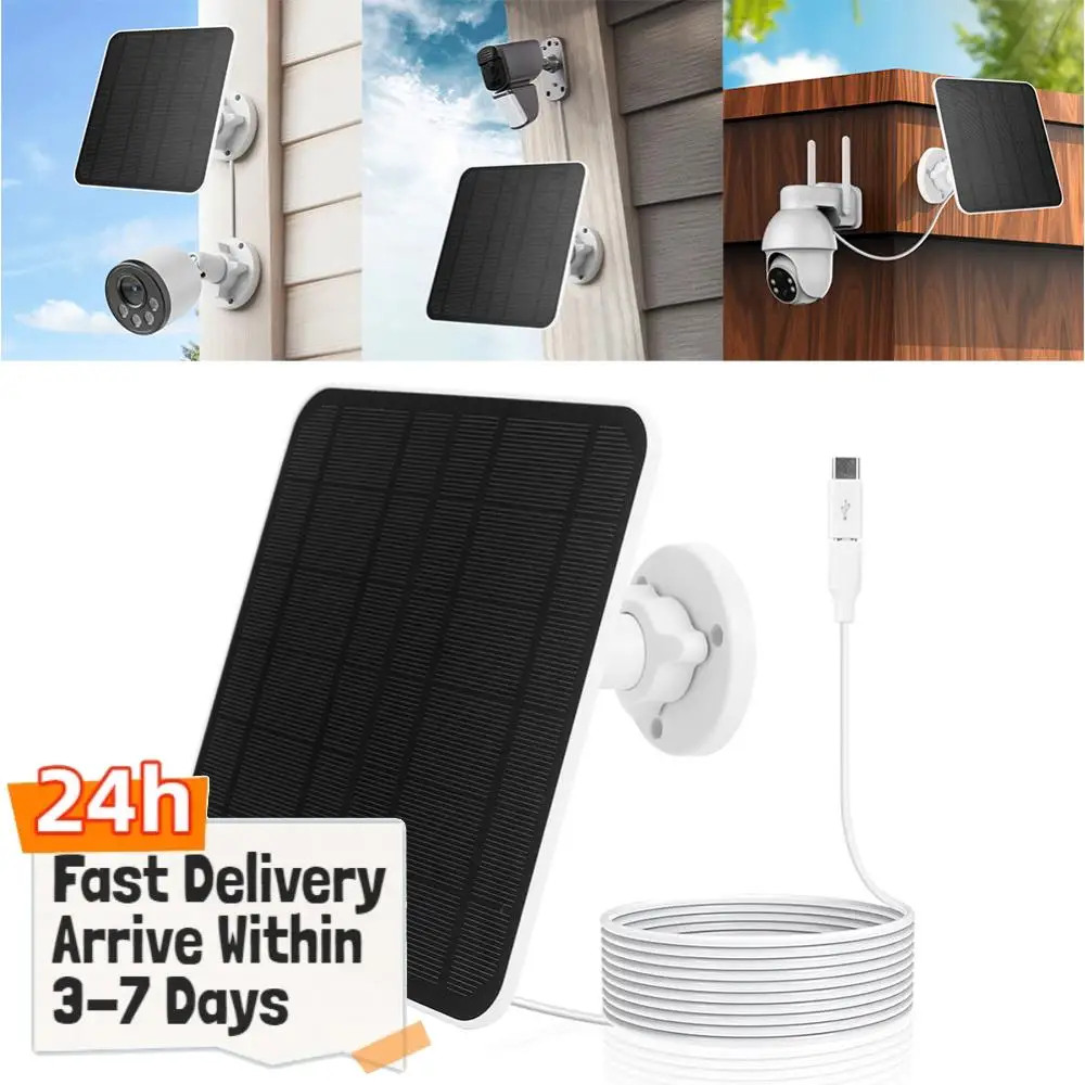 5V 6W Solar Panel IP65 Waterproof Outdoor Surveillance Power 9.8 Ft Charging Cable 360°Adjustable Mounting for Security Camera