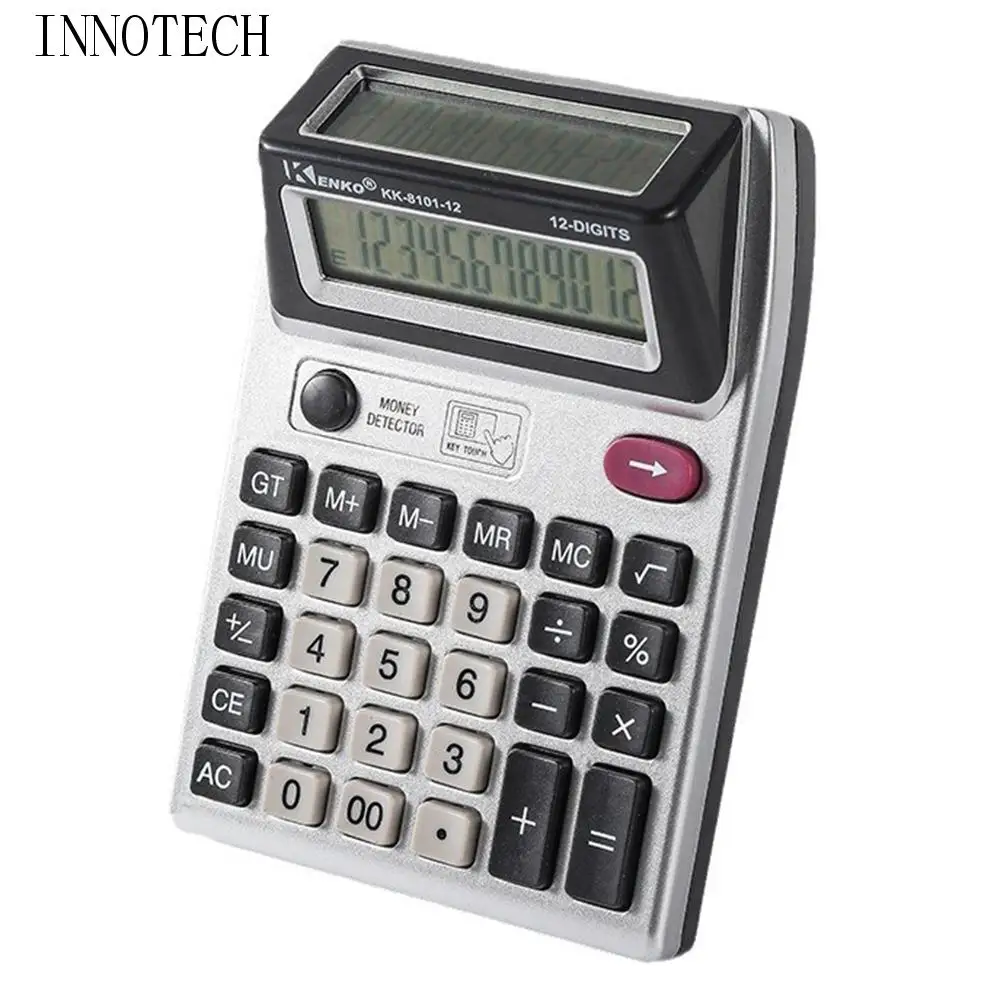 Dual Screen 12 Digits Calculator Large Screen Display Battery Powered Mechanical Calculator with Banknote Detector Lamp Portable