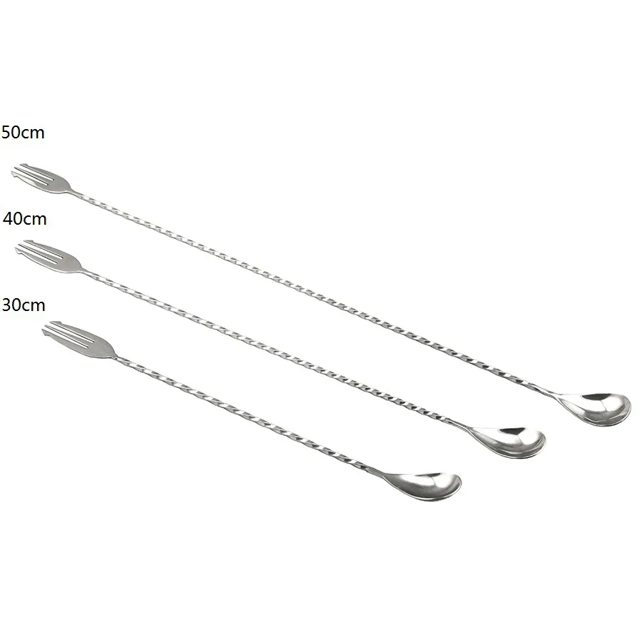 3PCS 40cm Long 18/8 Stainless Steel Bar Spoon Mixing Fork Spoon Bar Accessories Black Cocktail Stirrer Copper Bartender