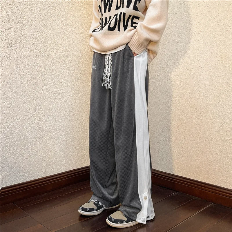 

Men Patchwork Plaid Casual Pants Loose Straight Checkered Pants Sweatpants Man Fashion Streetwear New Spring Autumn Trousers