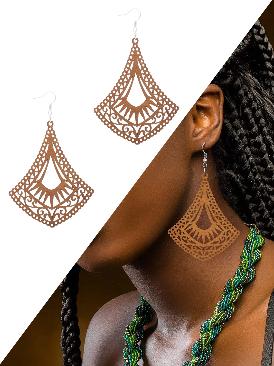 12 Pairs Vintage Water Drop Hollow Charms Carving Dangly Different Shapes Wood Earrings Bohemian Style Fall Winter Ear Ornaments 4