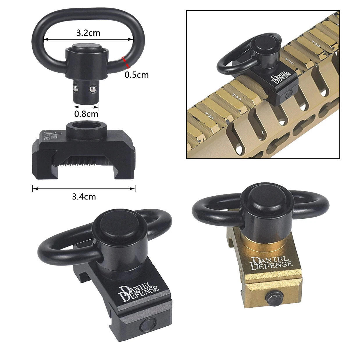 Tactical Quick-Detach Sling Mount Adapter for Hunting and Airsoft Rifles