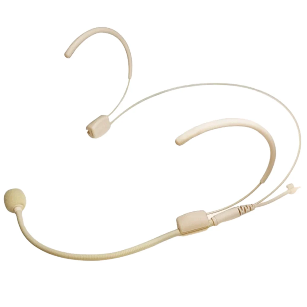 

Beige Earhook Microphone Loudspeaker Speech Double Hang Ear Wired Headset Microphone For Recording Live Broadcast