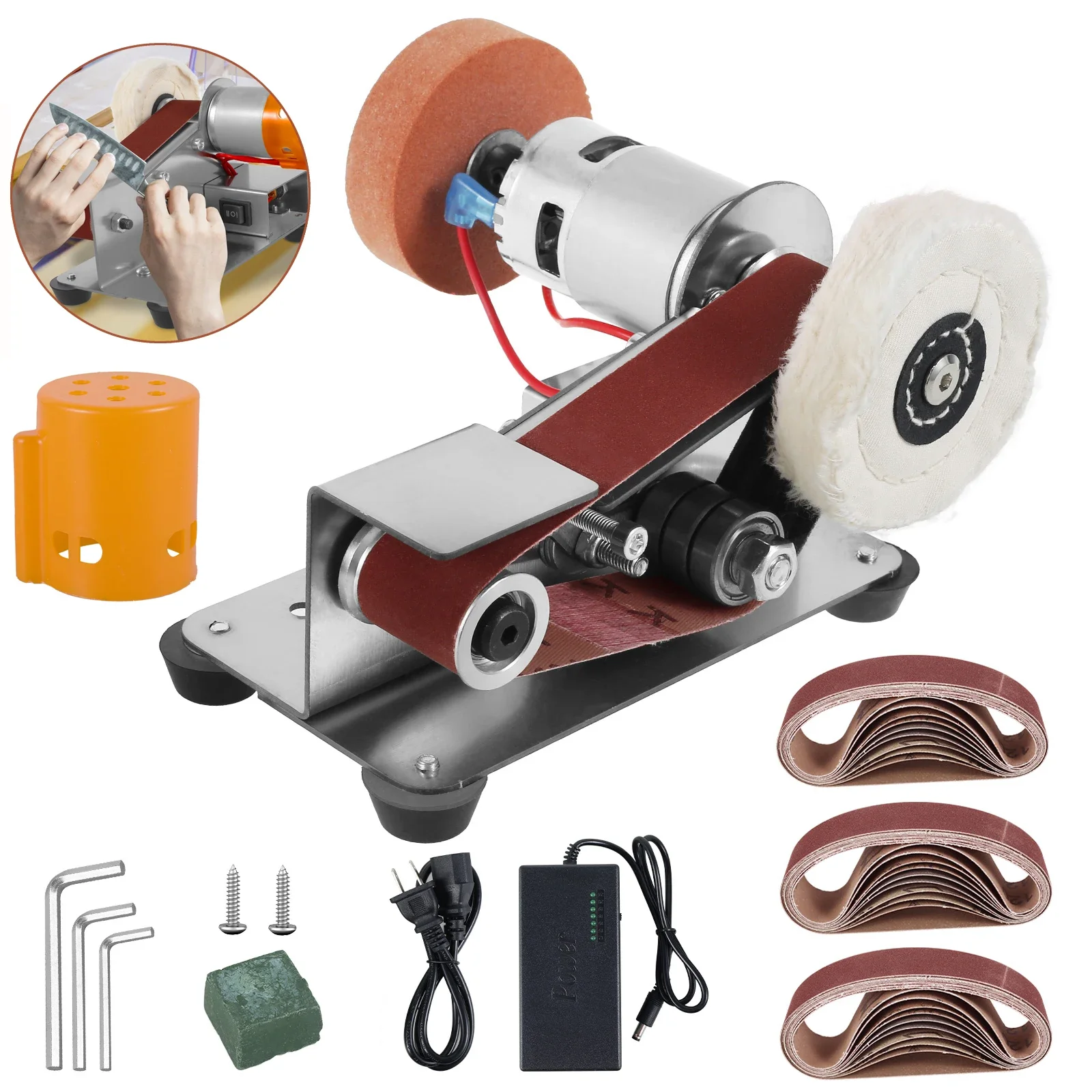 110v Electric Belt Sander 7 Speed Adjustable Grinder Diy Belt Sander For Cutlery US Plug Band Sharpening Machine Polish Tools