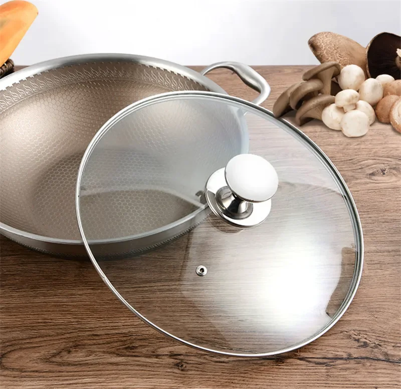 Premium Glass and Stainless Steel Frying Pan Lid with Heat-Resistant Handle
