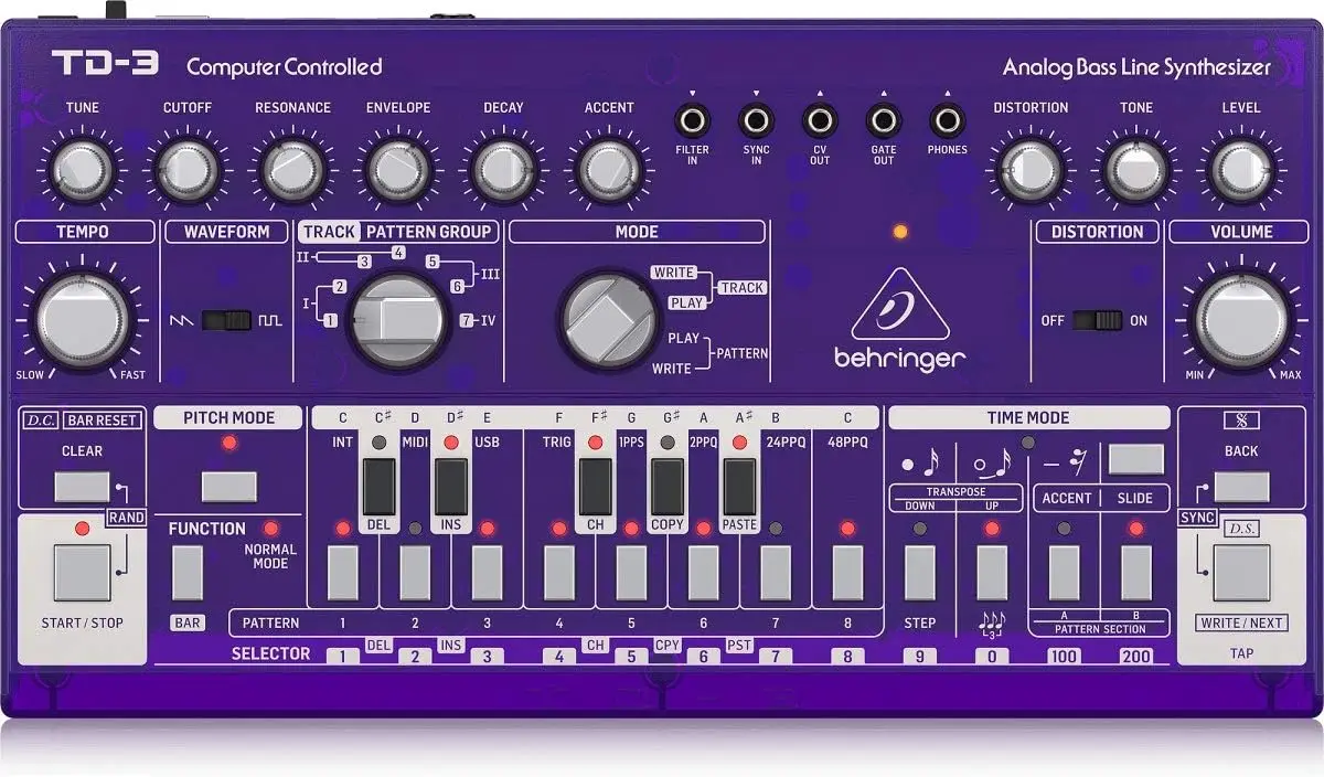 

TD-3-GP аналоговый синтезатор басов с VCO, VCF, 16-ступенчатый последователь, эффекты искажения и 16-голосная поли-цепь