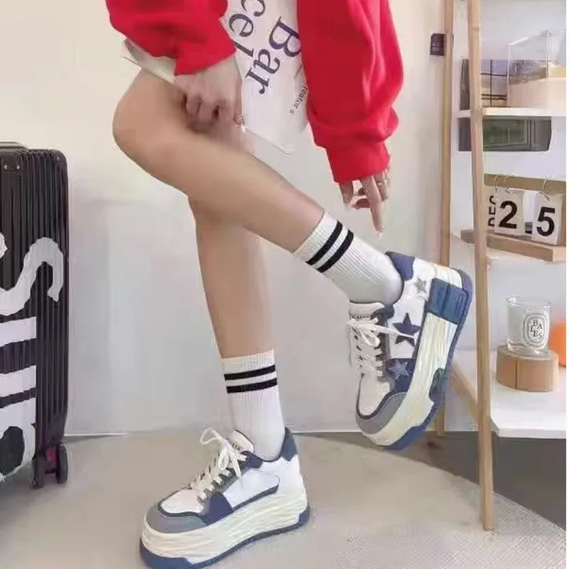 Y2k 스타 대비 데님 캔버스 신발, 레이스업 두꺼운 밑창 플랫폼 스니커즈, 블루 블랙 테니스 신발, 여성 패션 2023