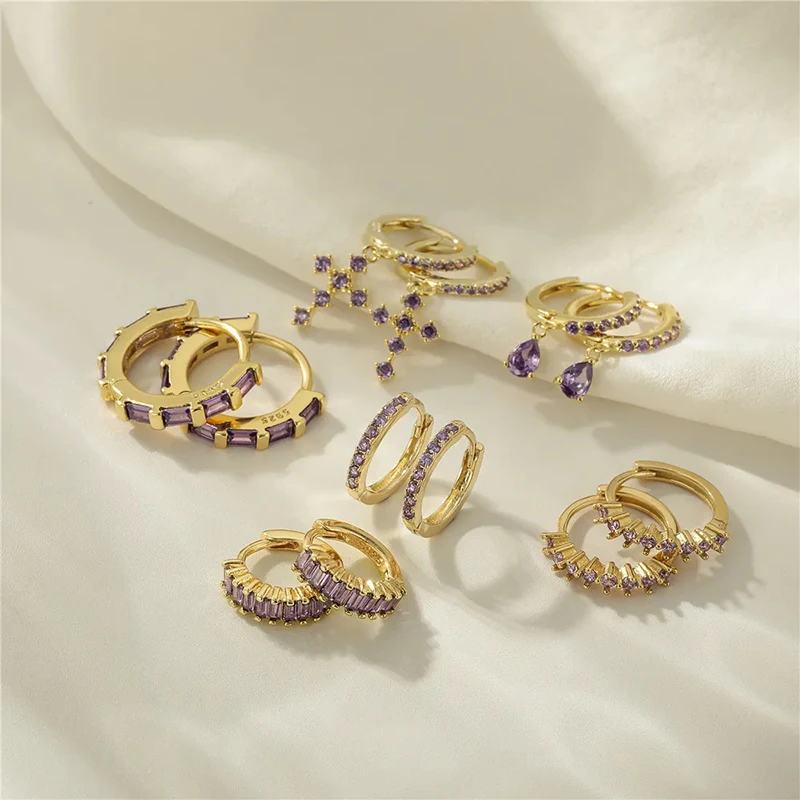 

CANNER Diamond-stud Zircon Turquoise Earrings Hoops 925 Sterling Silver Earrings For Women Silver Jewelry Violet Earring Aretes