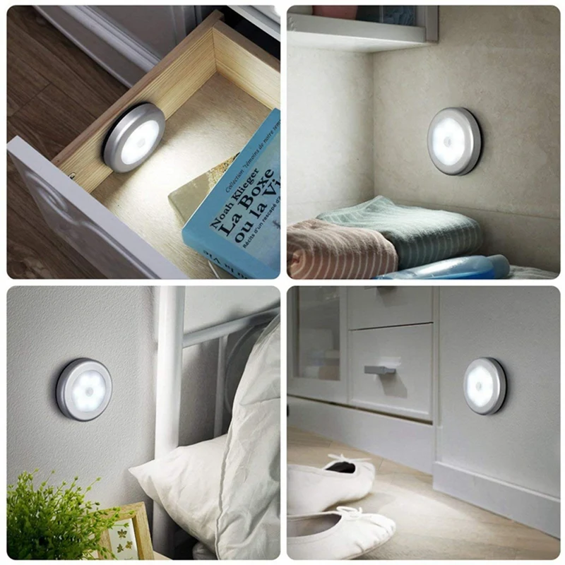

6Pcs LED Motion Sensor Lights PIR Wireless Night Light Battery Cabinet Stair Lamp