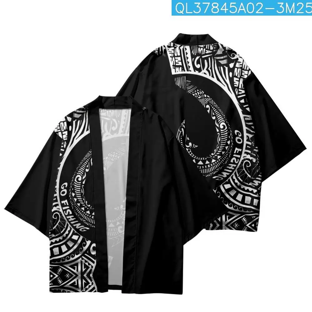 

Кимоно женское/мужское с буквенным принтом, Свободный кардиган, хаори юката, пляжные шорты, Повседневная Уличная одежда, черный цвет, на лето