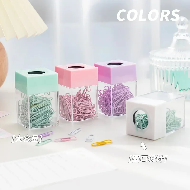 

20pcs Creative Magnetic Paper Clip Macaron Color Ins Paper Clip Storage Box Protable Office Stationery High Capacity Storage Box