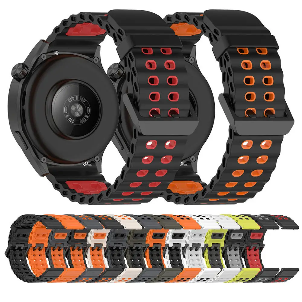 Dual-Tone Wave Silicone Sport Wristband - 22mm Strap