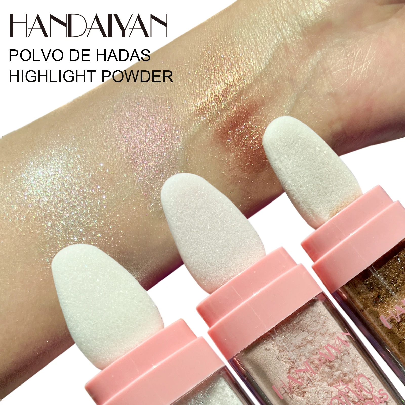 HANDAIYAN 3 Colors Glitter Powder Highlighter Makeup Body Brightens the Natural Face Blusher Fairy Highlight Patting Powder 3