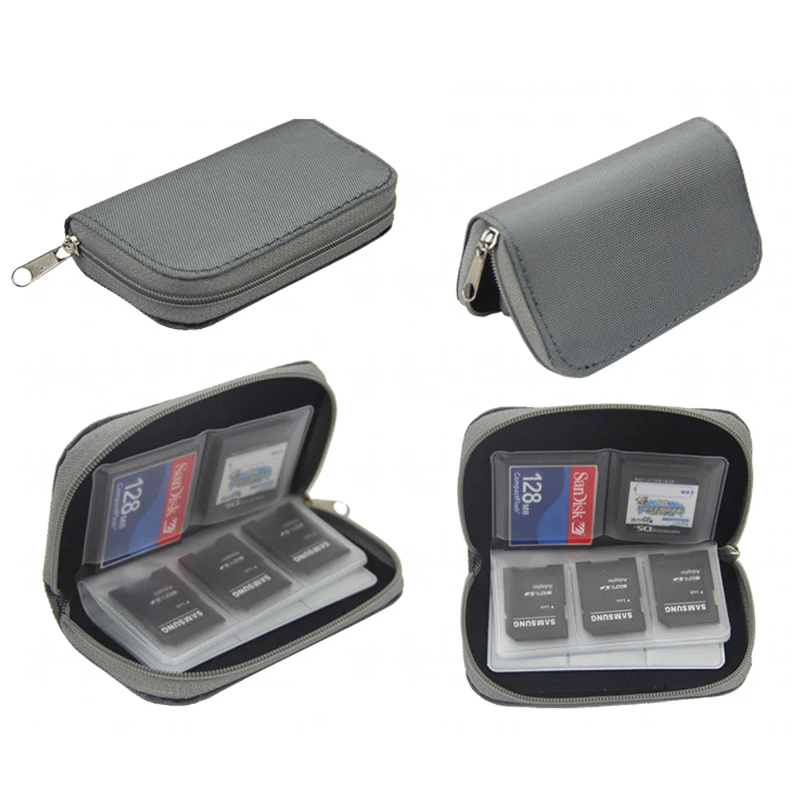 Micro SD Card Case Protector Holder Wallet Black CF/XD/SDHC/MS Memory Card Storage Bag Nylon Carrying Zipper Pouch Case 22 Slots