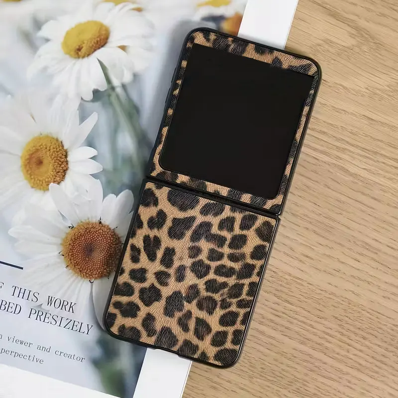 Luxury Leopard Pattern PU Leather Hard Phone Case - Fashionable Cute Style Back Cover