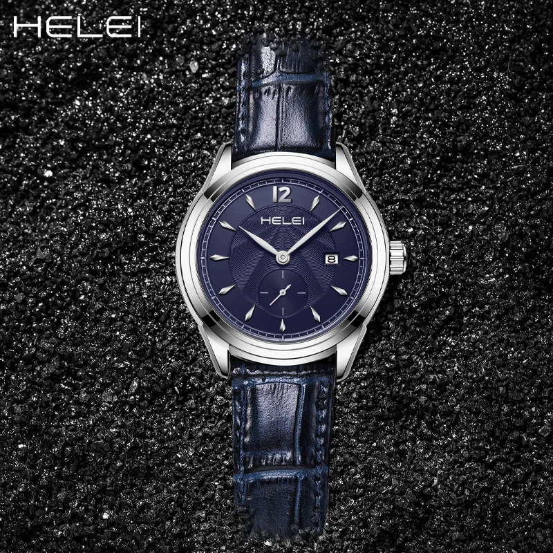 HELEI Men's Fashion Quartz Watch Leather Strap Waterproof Men's Watch Double Dial Pointer Calendar Display Gift For Men