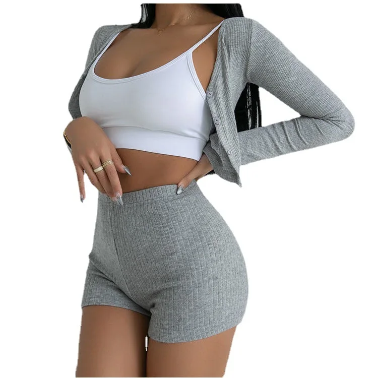 Fitness shorts for women with high waist and buttocks, tight and thin three piece pants, sports hot pants, anti glare yoga pants