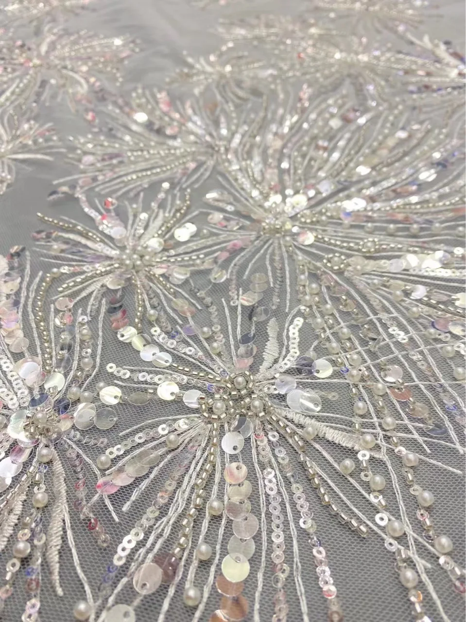 

5Yards Shiny Sequins Beaded Tulle Mesh Lace Fabric Bride Wedding Dress Sewing Accessory NEW