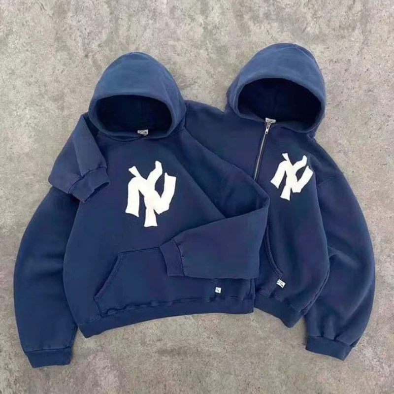AKIMBO High Street Printed Hoodies European American Hip Hop Loose Casual Hooded Sweatshirts Men Women