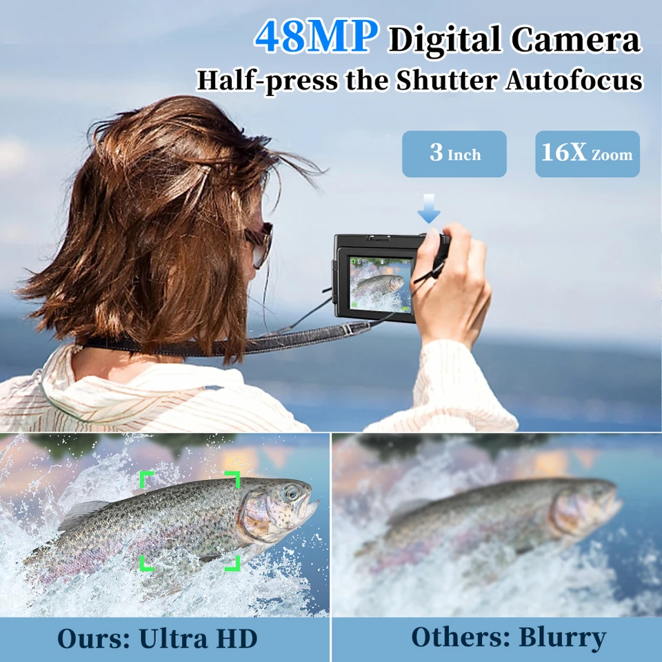 4K Digital Camera for Photography Autofocus, Upgraded 48MP Vlog Camera for YouTube with SD Card, 3 Inch 180 Flip Screen Compact Travel Camera with 16x Digital Zoom, Flash, Anti-Shake, 2 Batteries