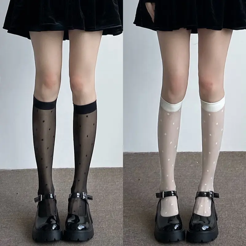 

Japanese Style Women's Rhombic Lattice Dots Stockings Summer Thin Calf Socks Stockings College JK Lolita Girls Lower Knee Socks