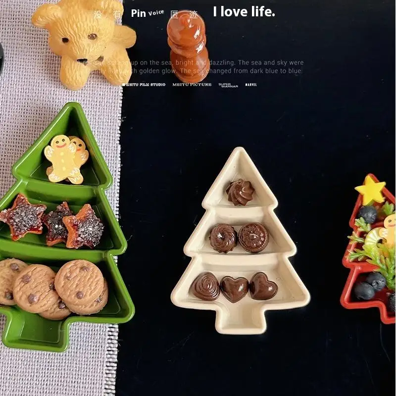 1Pcs 1/6 1/12 Dollhouse Miniature Christmas Tree Fruit Plate Mini Dessert Meal Plate Model Decoration DIY Accessories Toys