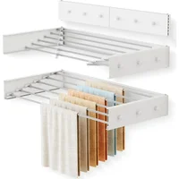 Upgrade Drying Rack Clothing,Clothes Drying Rack Wall Mounted,Laundry Drying Rack Wall Mount,6 Aluminium Poles,with Hooks 1