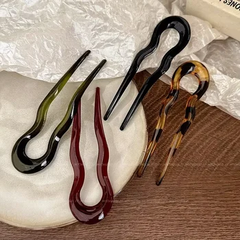 Forcina per capelli a forma di U Moda Tartaruga Acetato Forcina Design geometrico Copricapo Bastoncini per capelli Donne Ragazze