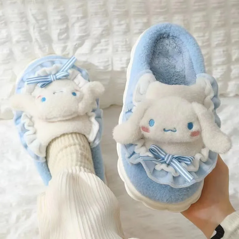Hello Kitty Slipper for Women Girls Cute Sanrio Melody Winter Warm Slipper Platform Anti-slip House Slipper Cartoon Anime Shoes