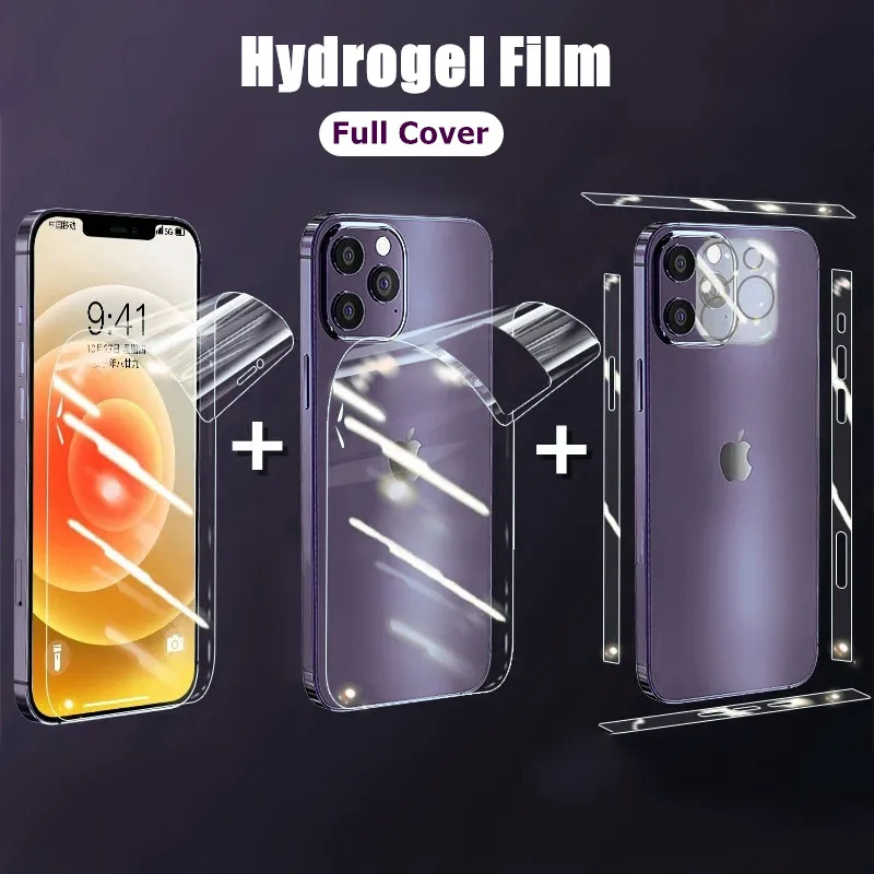 Comprehensive 4-in-1 Clear Hydrogel Screen Protection Film - Front, Back, Frame & Lens Coverage