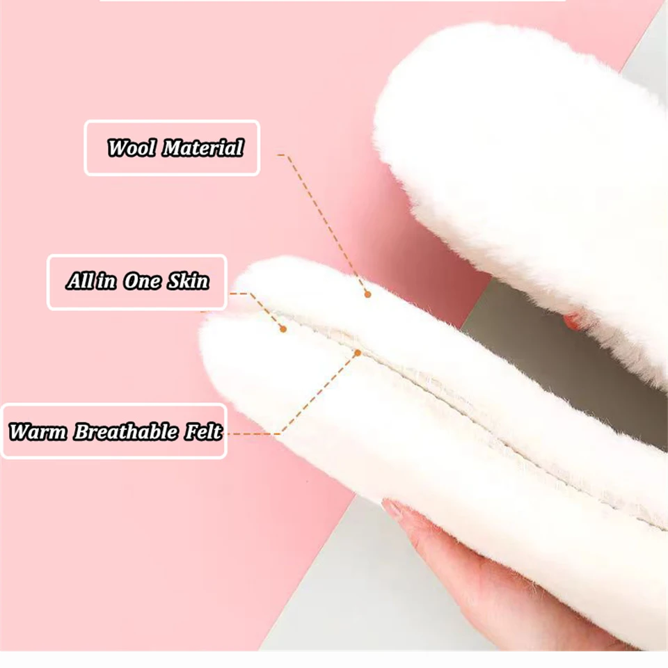 100% Natural Sheepskin Lnsoles Winte Real Fur Wool Insoles Men Women Warm Soft Thick Warm Cashmere Snow Boots Shoe Pad