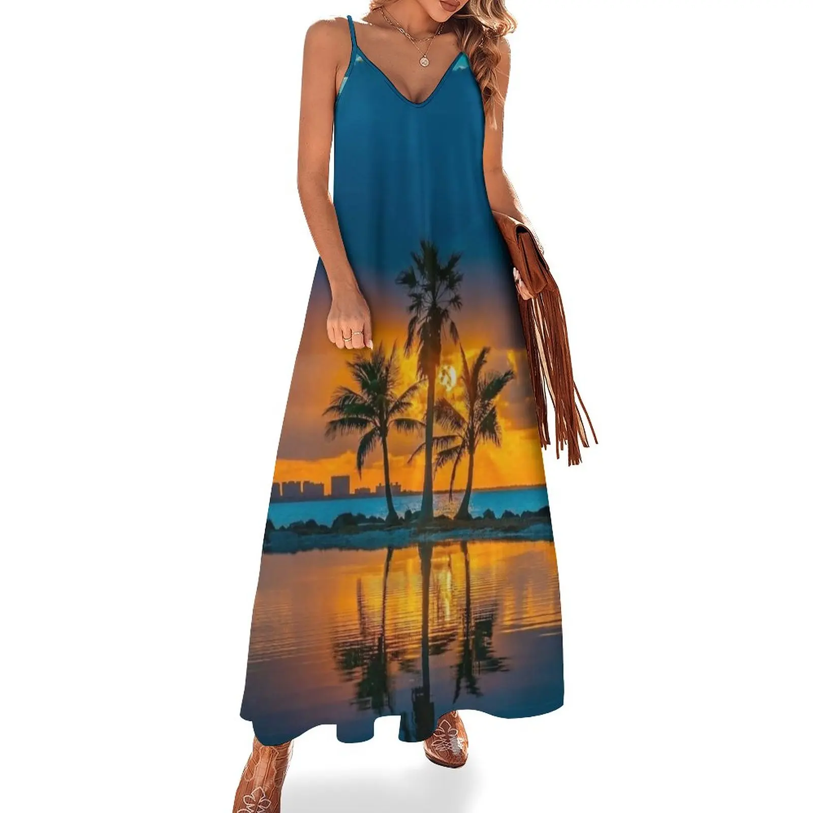 

Palm Tree Sunset Sleeveless Dress clothes for woman evening dresses ladies