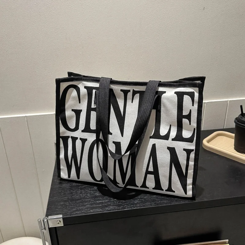 Single Shoulder Canvas Bag Women's New Fashion Outgoing Handheld Shopping Bag Large Capacity Commuting Tote Bag