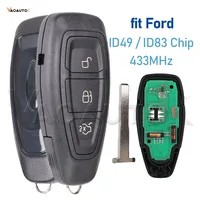 สมาร์ทรีโมทกุญแจรถสําหรับ Ford Focus Kuga Fiesta C-Max Mondeo B-Max 3 ปุ่ม Keyless Proximity 433MHz ID83 49 ชิป HU101 ใบมีด