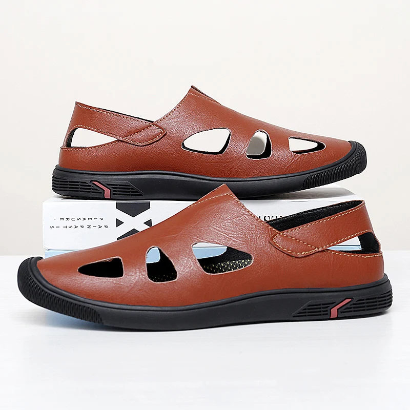 

Summer Men Sandals Genuine Leather Mens Casual Shoes Outdoor Men Leather Sandals for Men Beach Shoes Roman mens Shoes