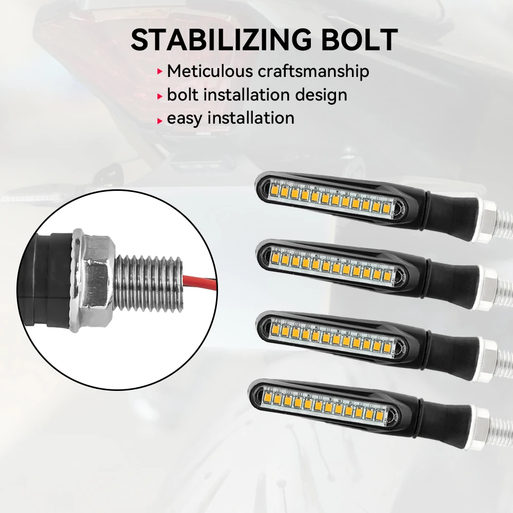 Motorcycle LED Lights Universal Turn Signals Blinker Flowing Water Flashing Stop Signal DRL Lamp Tail Brake 4pcs