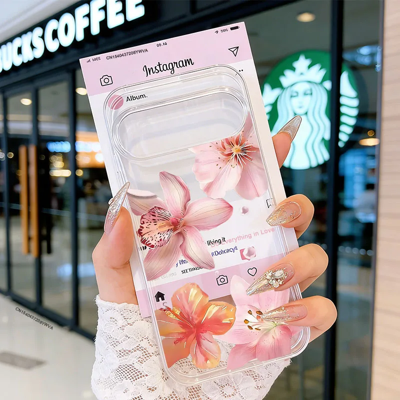 Pink Plum Blossom Lily Pattern Clear Soft TPU Phone Case