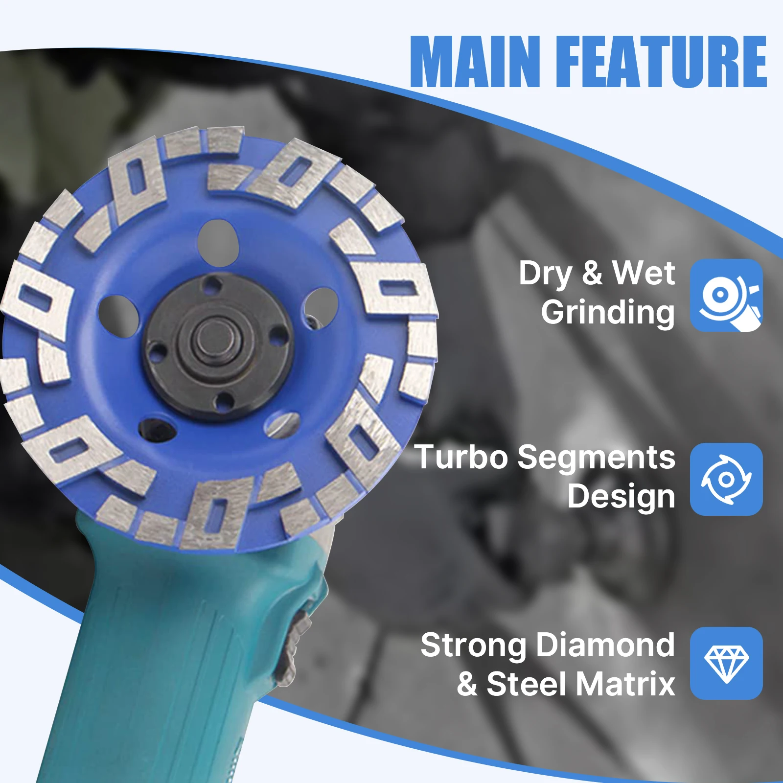 1Pc 5 inch Diamond Turbo Grinding Cup Wheel for Grinding Polishing Cleaning Surface Granite Concrete Stone Cement