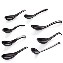 Multi Kinds Japanese Soup Spoon Rice Spoon Black Matte Spoon Imitation Porcelain Resin Anti-Fall Japanese Tableware Dinner Ware