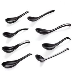Multi Kinds Japanese Soup Spoon Rice Spoon Black Matte Spoon Imitation Porcelain Resin Anti-Fall Japanese Tableware Dinner Ware