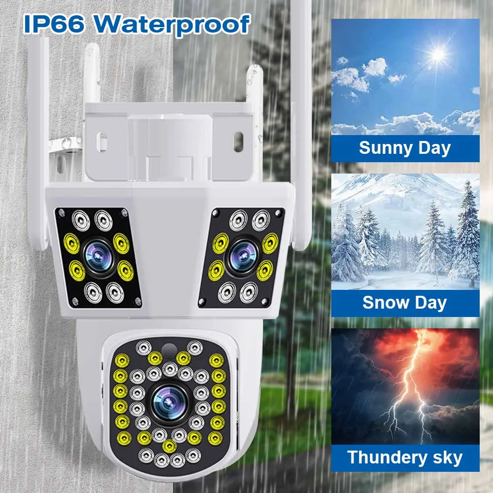 6K 12MP WiFi Outdoor Camera 8X Zoom Three Len Ai Motion Tracking PTZ 4K Video Camera Security Protection Waterproof Surveillance 3