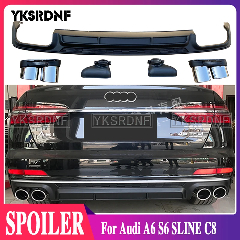 Abs Paraurti Posteriore Tronco Spoiler Diffusore Con Punte Di Scarico Per Audi A6 S6 Sline C8 2019 2020 2021