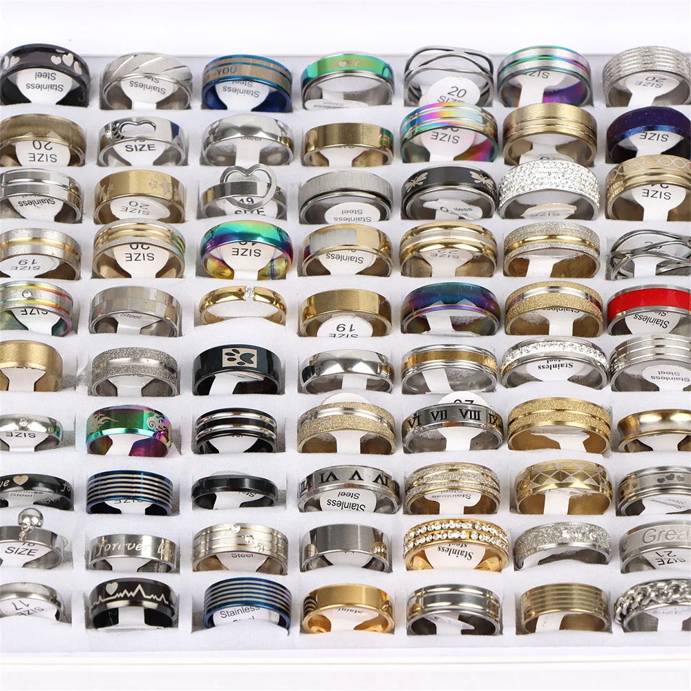 10/20Pcs/Lot Fashion Multi Style Zircon Spinner Punk Stainless Steel Rings For Men Women Wedding Anniversary Party Jewelry Gift 3